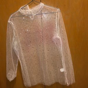 Mesh glitter long sleeve top